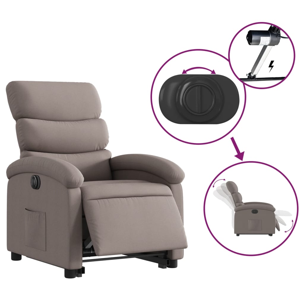 vidaXL Fotoliu electric rabatabil cu ridicare, gri taupe, textil