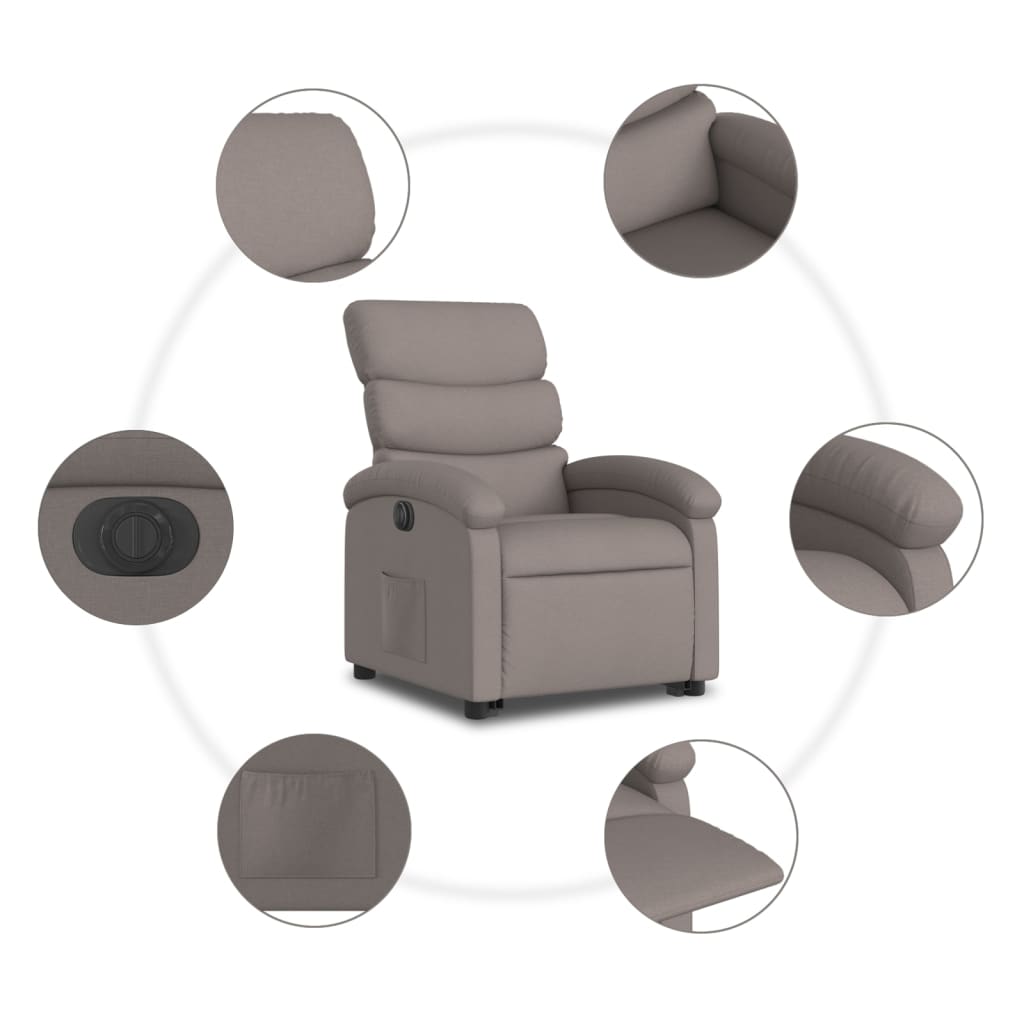 vidaXL Fotoliu electric rabatabil cu ridicare, gri taupe, textil
