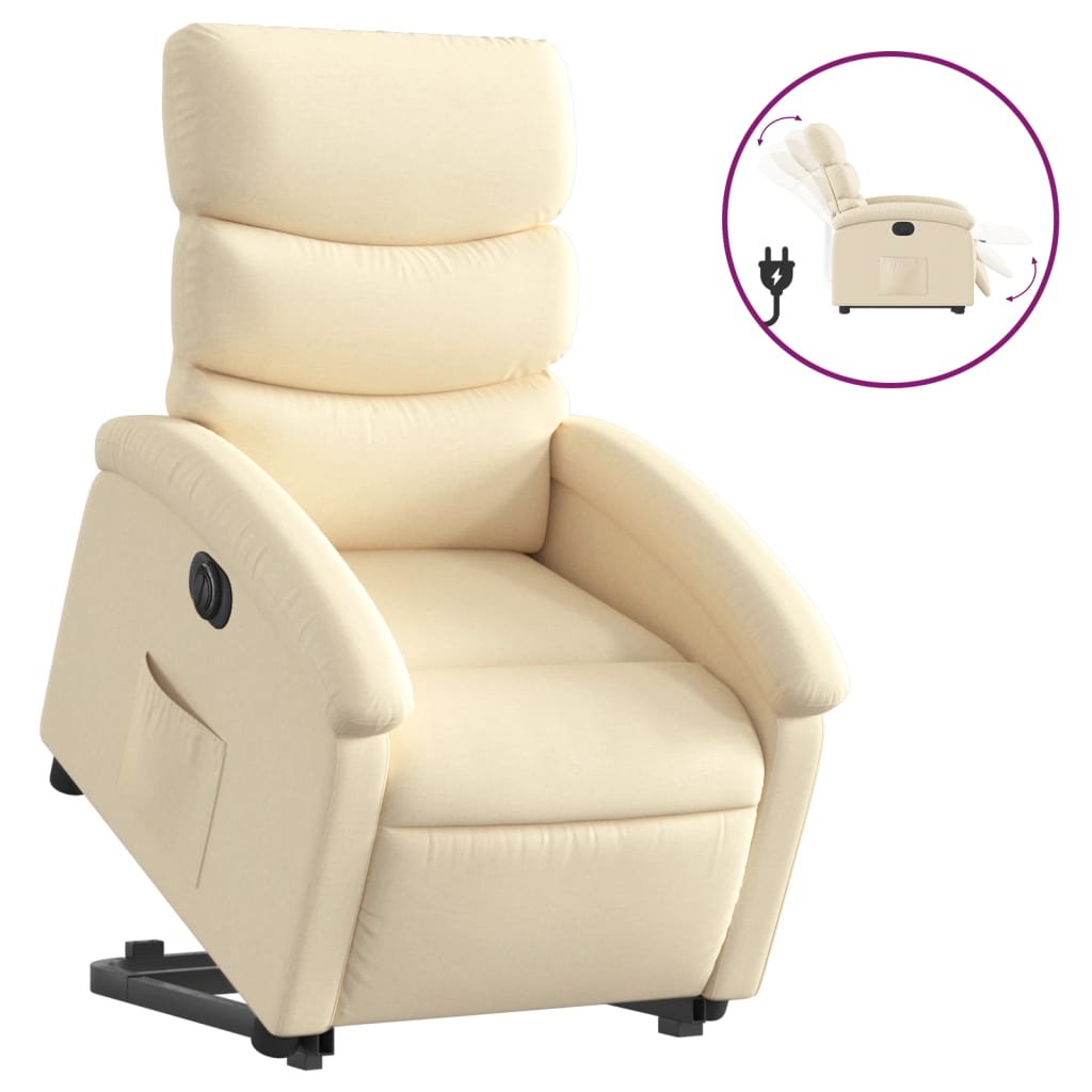 vidaXL Fotoliu electric rabatabil cu ridicare, crem, textil