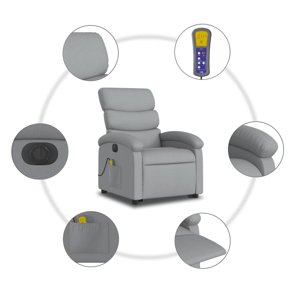vidaXL Fotoliu electric masaj rabatabil cu ridicare, gri închis textil