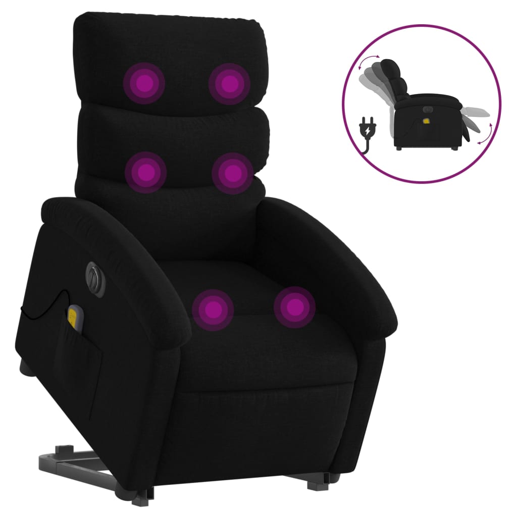 vidaXL Fotoliu electric de masaj rabatabil cu ridicare, negru, textil