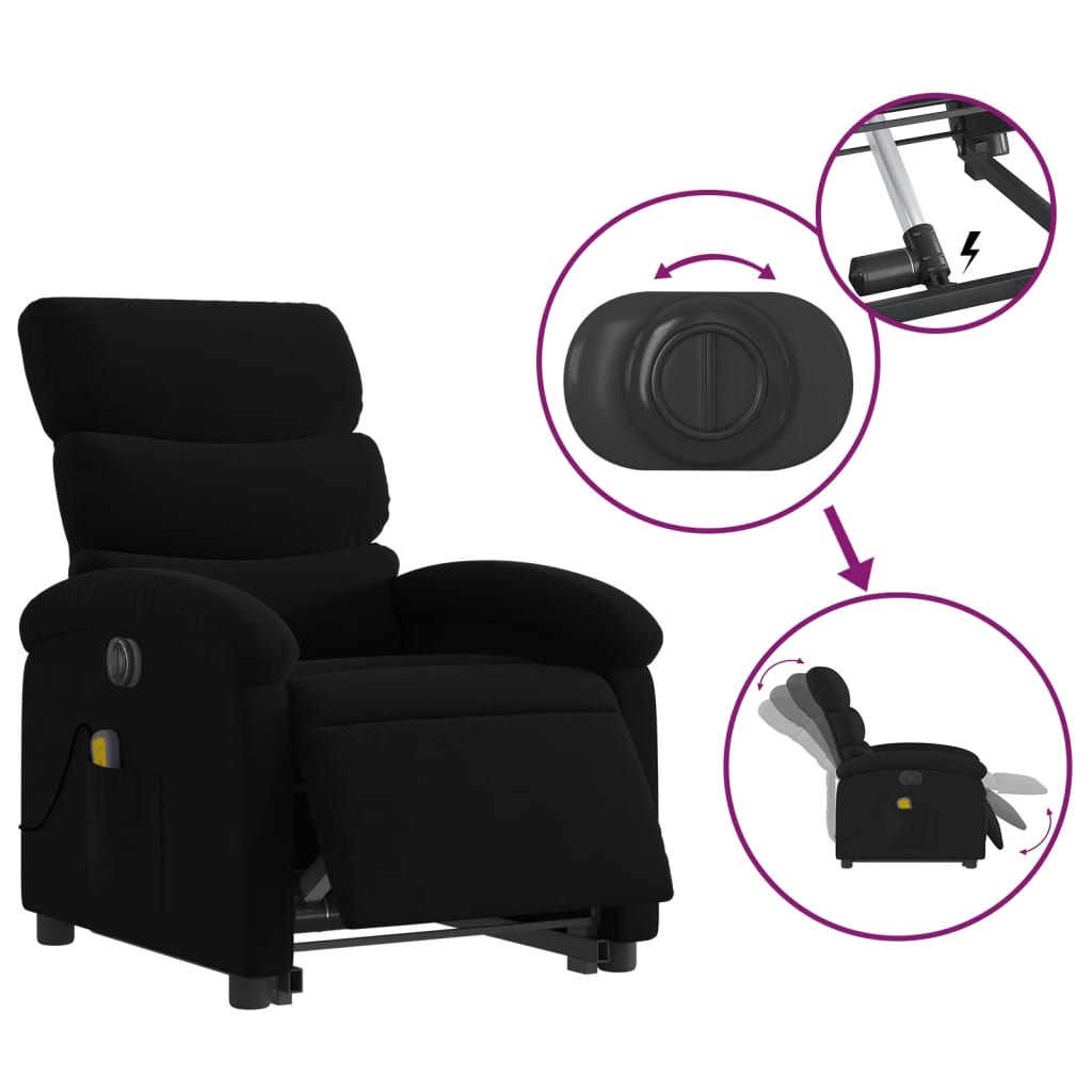 vidaXL Fotoliu electric de masaj rabatabil cu ridicare, negru, textil