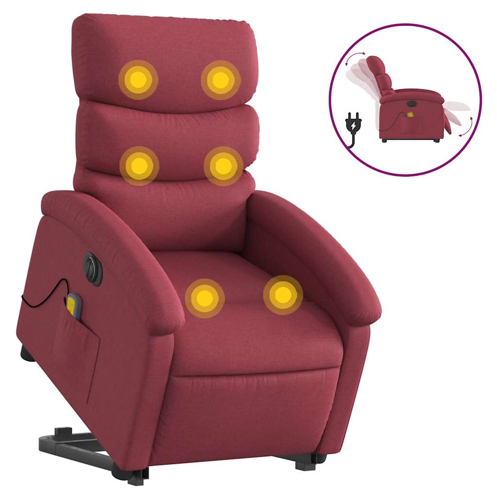 vidaXL Fotoliu de masaj electric rabatabil cu ridicare roșu vin textil vidaXL Fotoliu de masaj electric rabatabil cu ridicare roșu vin textil