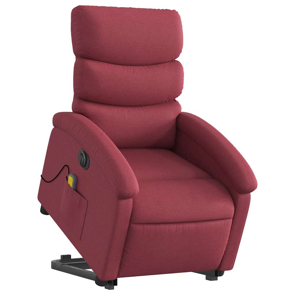 vidaXL Fotoliu de masaj electric rabatabil cu ridicare roșu vin textil vidaXL Fotoliu de masaj electric rabatabil cu ridicare roșu vin textil