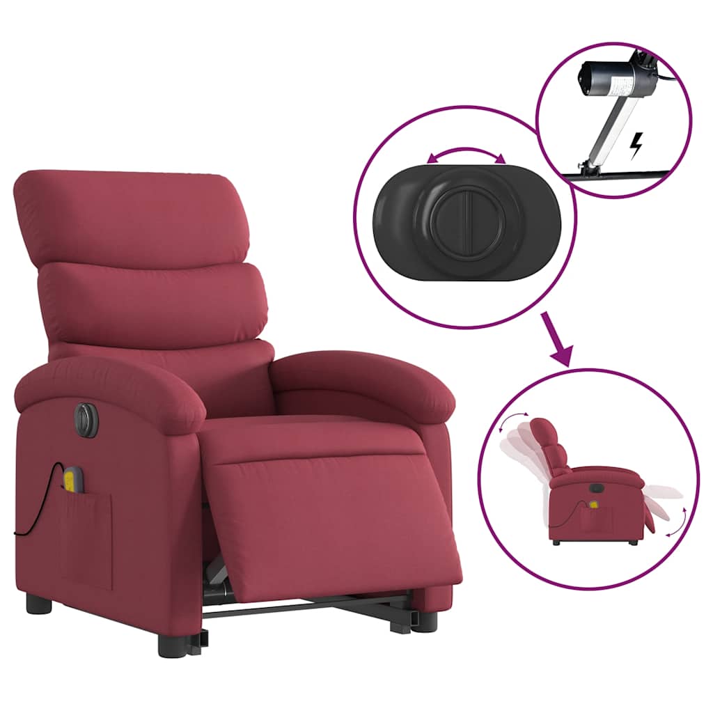 vidaXL Fotoliu de masaj electric rabatabil cu ridicare roșu vin textil vidaXL Fotoliu de masaj electric rabatabil cu ridicare roșu vin textil