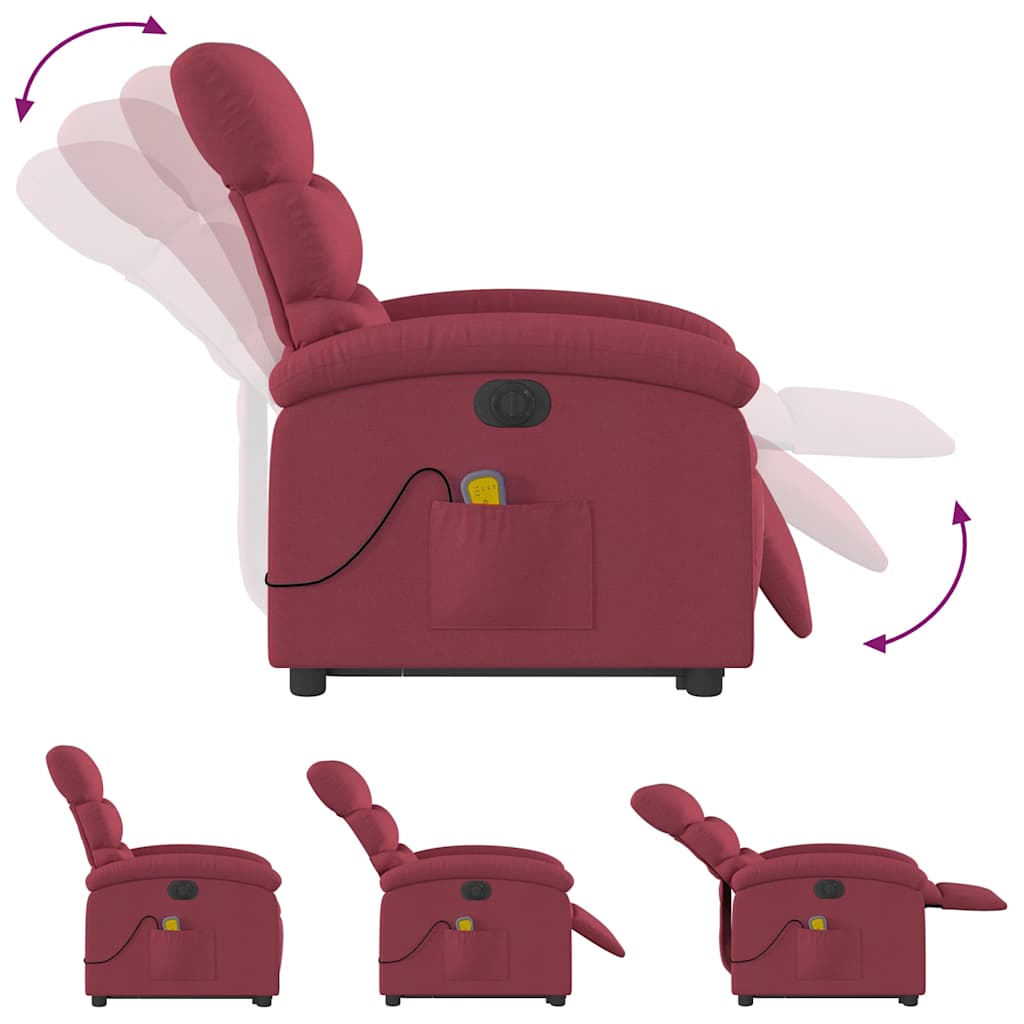 vidaXL Fotoliu de masaj electric rabatabil cu ridicare roșu vin textil vidaXL Fotoliu de masaj electric rabatabil cu ridicare roșu vin textil