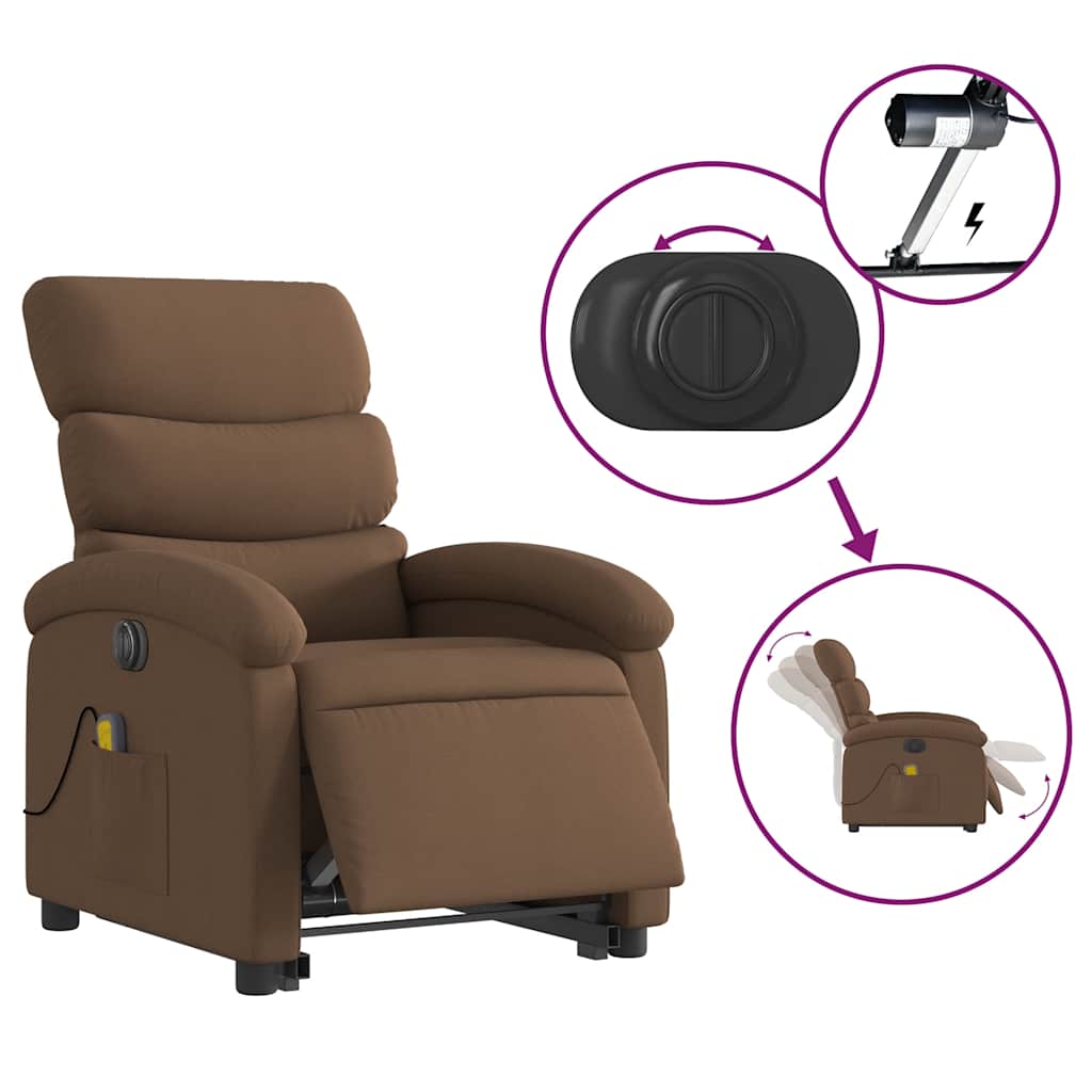 vidaXL Fotoliu electric de masaj rabatabil cu ridicare, maro, textil vidaXL Fotoliu electric de masaj rabatabil cu ridicare, maro, textil