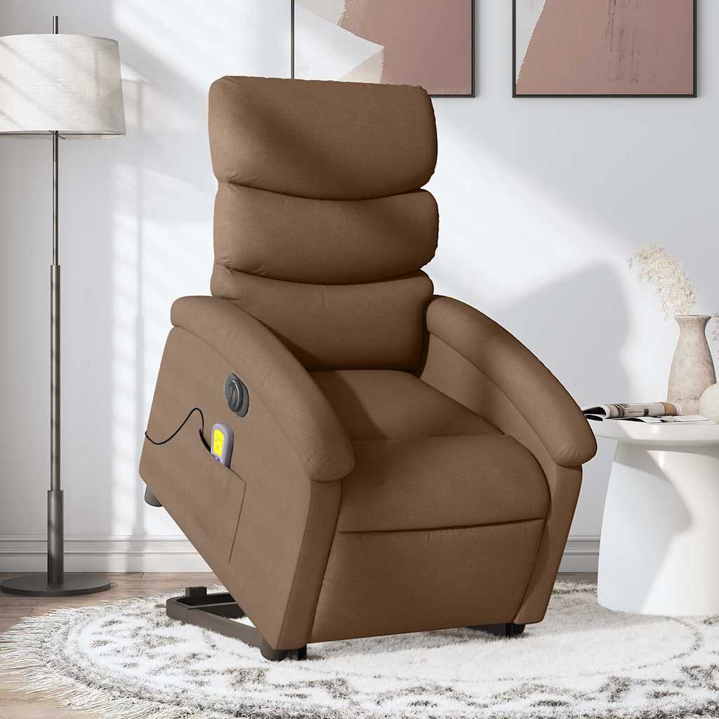 vidaXL Fotoliu electric de masaj rabatabil cu ridicare, maro, textil vidaXL Fotoliu electric de masaj rabatabil cu ridicare, maro, textil