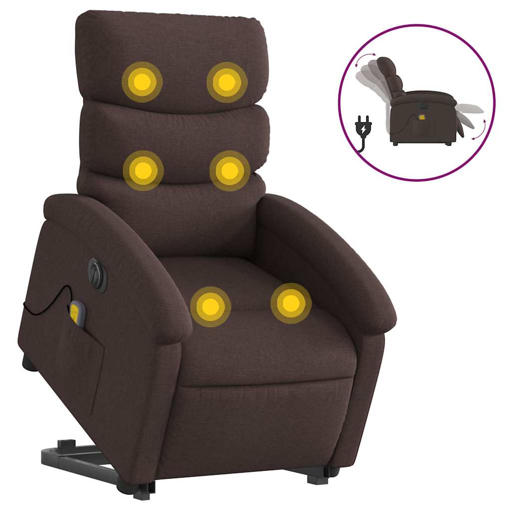 vidaXL Fotoliu electric masaj rabatabil cu ridicare maro închis textil vidaXL Fotoliu electric masaj rabatabil cu ridicare maro închis textil