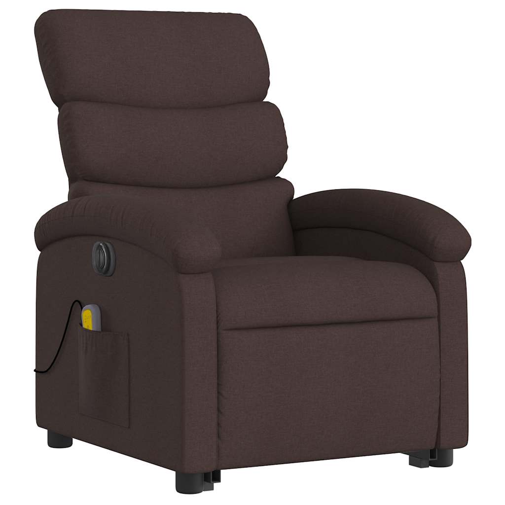vidaXL Fotoliu electric masaj rabatabil cu ridicare maro închis textil vidaXL Fotoliu electric masaj rabatabil cu ridicare maro închis textil
