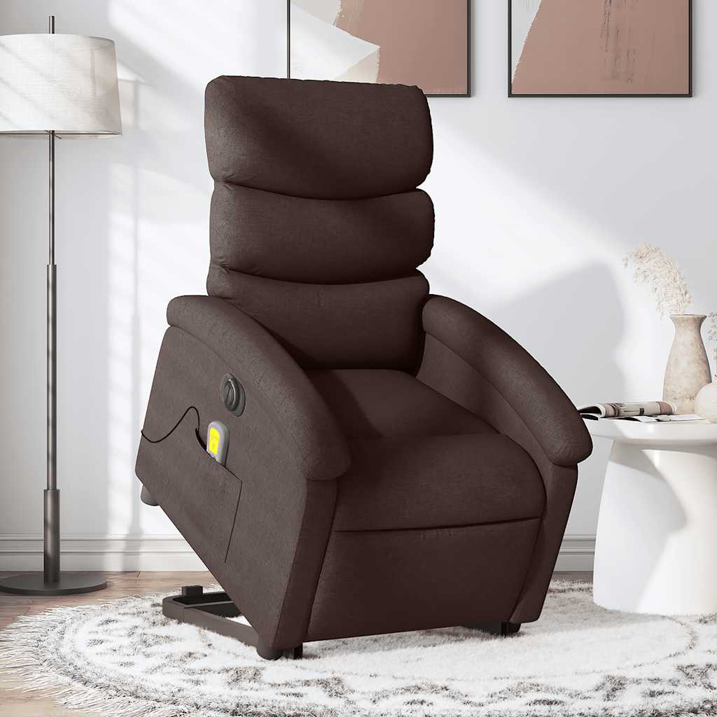 vidaXL Fotoliu electric masaj rabatabil cu ridicare maro închis textil vidaXL Fotoliu electric masaj rabatabil cu ridicare maro închis textil