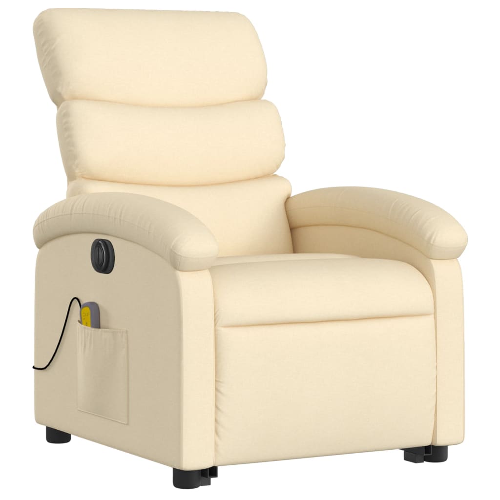 vidaXL Fotoliu electric de masaj rabatabil cu ridicare, crem, textil vidaXL Fotoliu electric de masaj rabatabil cu ridicare, crem, textil