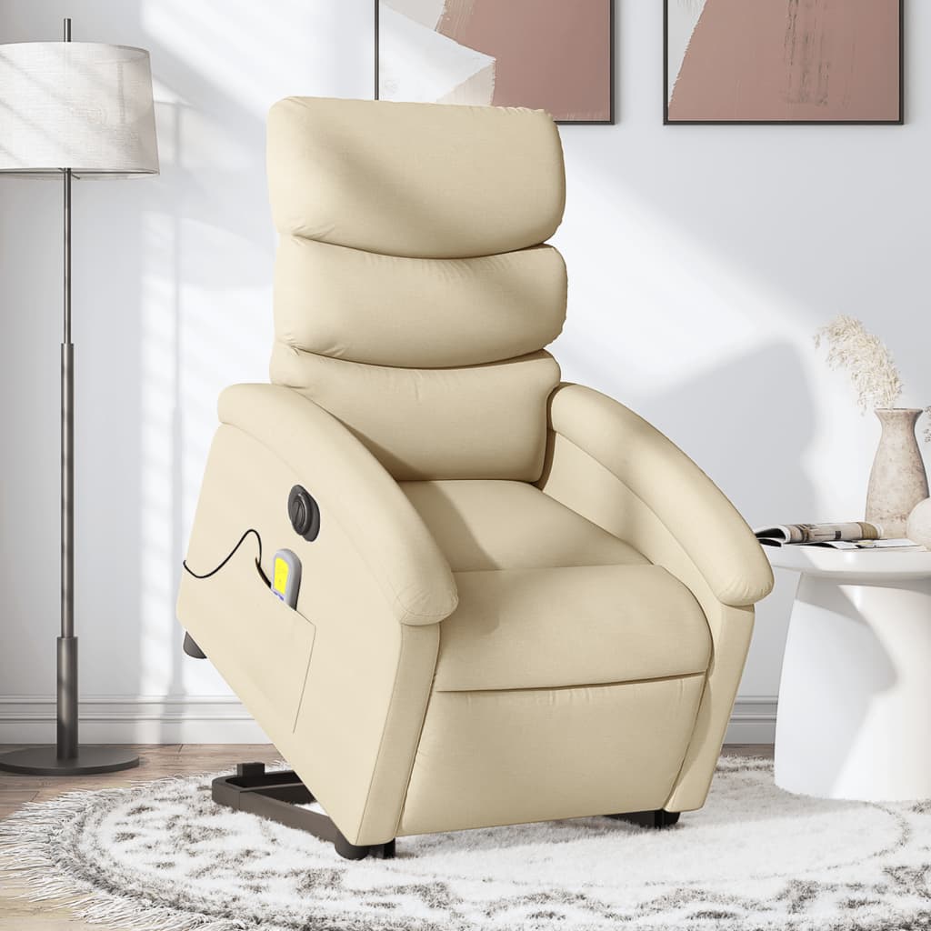 vidaXL Fotoliu electric de masaj rabatabil cu ridicare, crem, textil vidaXL Fotoliu electric de masaj rabatabil cu ridicare, crem, textil