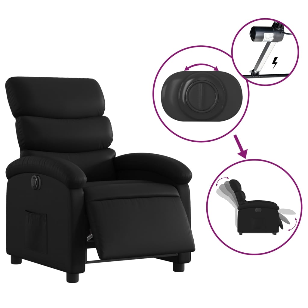 vidaXL Fotoliu rabatabil electric, negru, piele ecologică