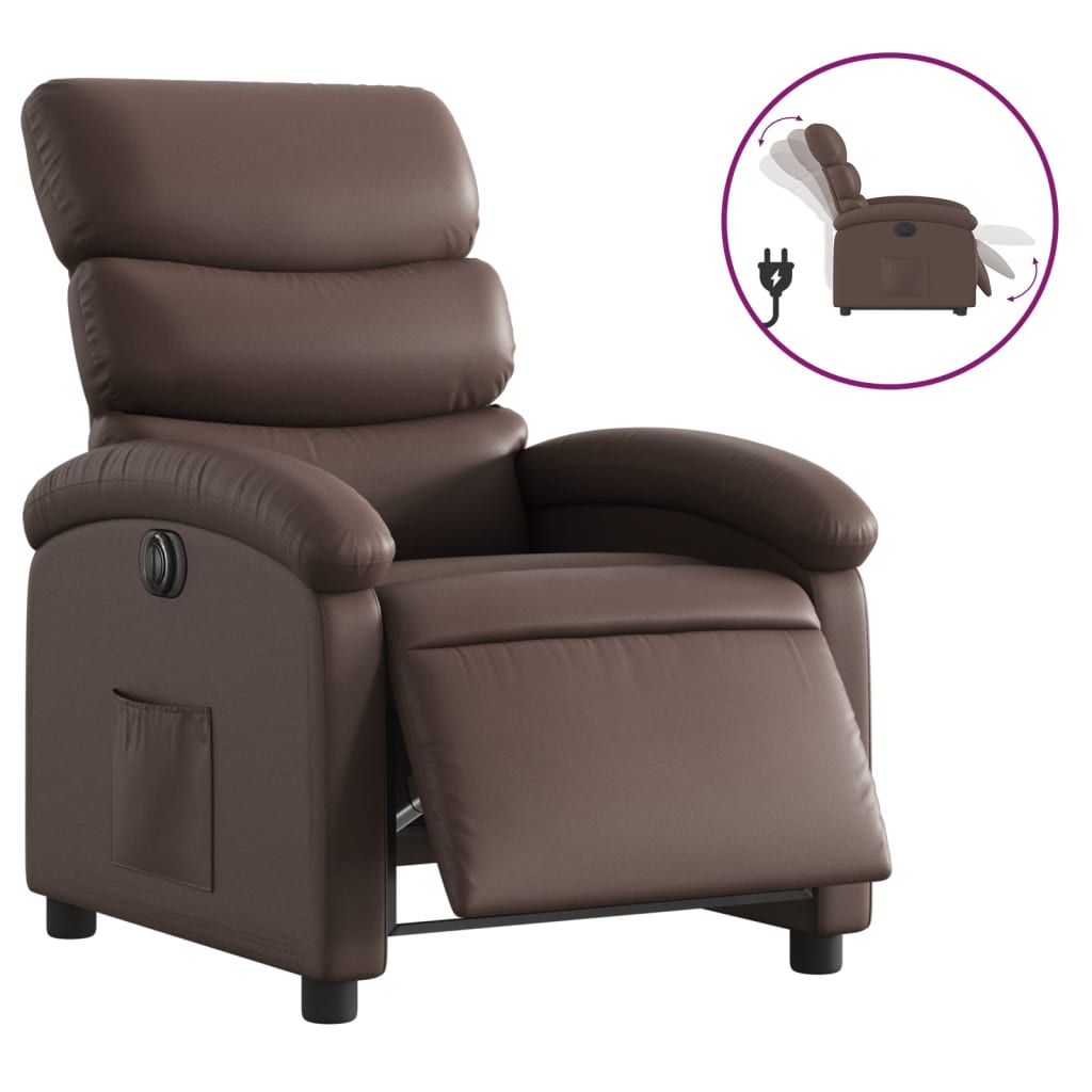 vidaXL Fotoliu rabatabil electric, maro, piele ecologică