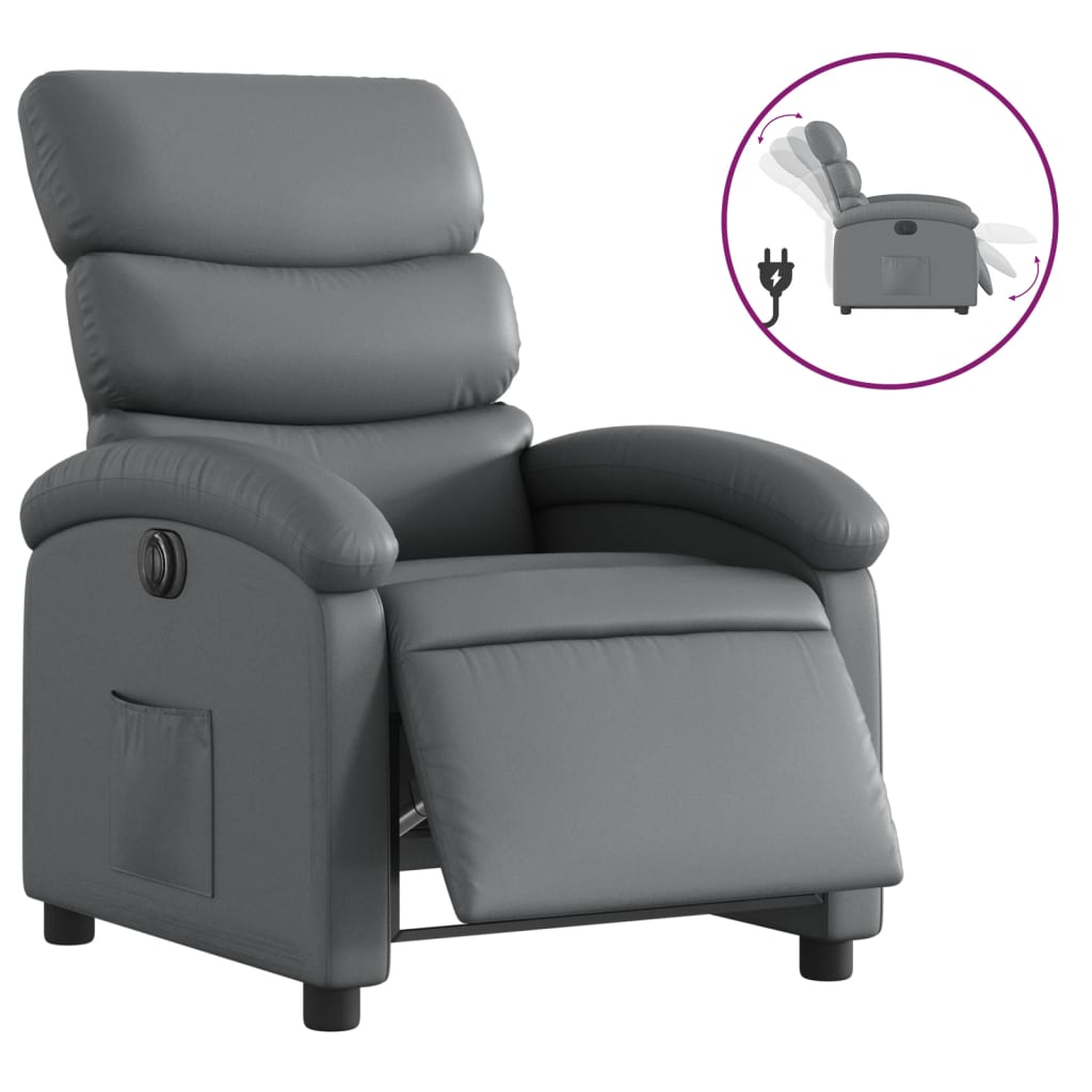 vidaXL Fotoliu rabatabil electric, gri, piele ecologică