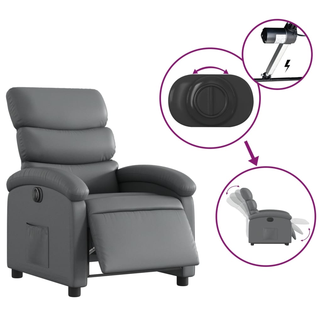 vidaXL Fotoliu rabatabil electric, gri, piele ecologică