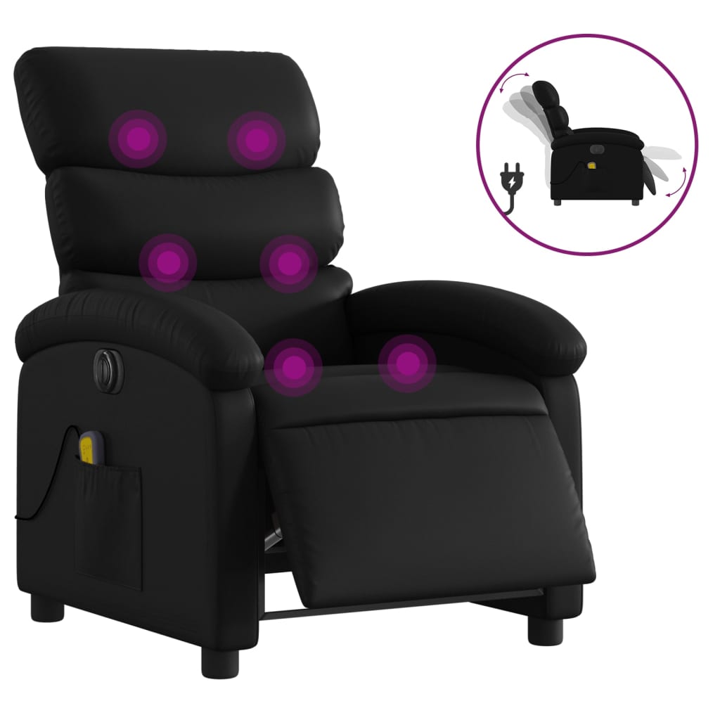 vidaXL Fotoliu electric de masaj rabatabil, negru, piele ecologică vidaXL Fotoliu electric de masaj rabatabil, negru, piele ecologică