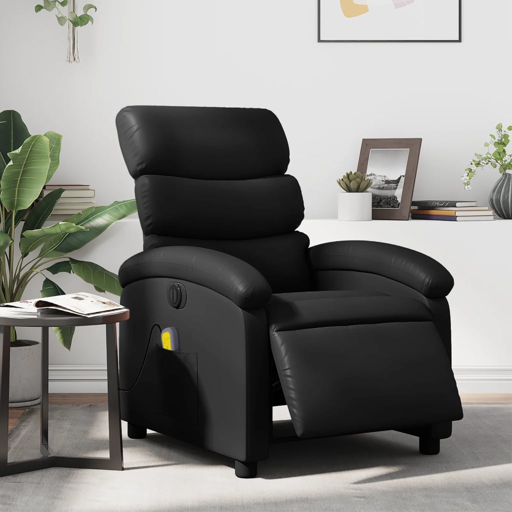 vidaXL Fotoliu electric de masaj rabatabil, negru, piele ecologică vidaXL Fotoliu electric de masaj rabatabil, negru, piele ecologică