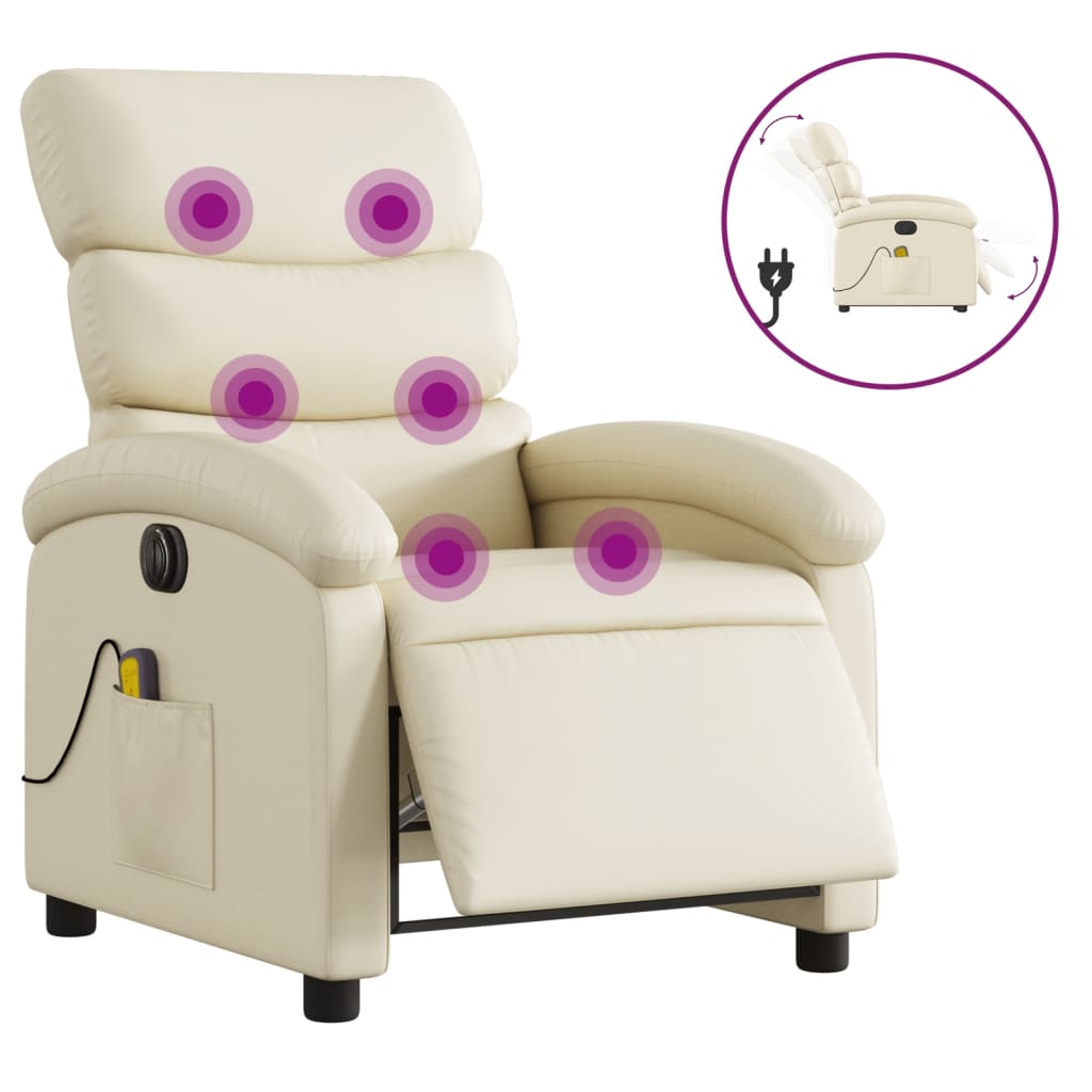vidaXL Fotoliu electric de masaj rabatabil, crem, piele ecologică