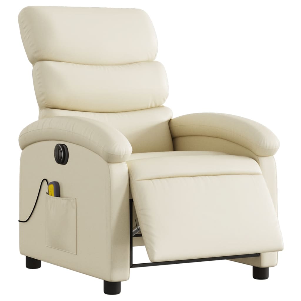 vidaXL Fotoliu electric de masaj rabatabil, crem, piele ecologică