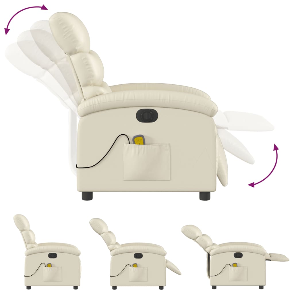 vidaXL Fotoliu electric de masaj rabatabil, crem, piele ecologică