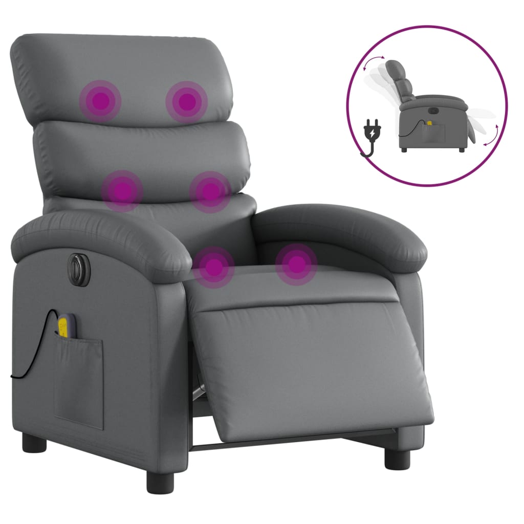 vidaXL Fotoliu de masaj electric rabatabil, gri, piele ecologică vidaXL Fotoliu de masaj electric rabatabil, gri, piele ecologică