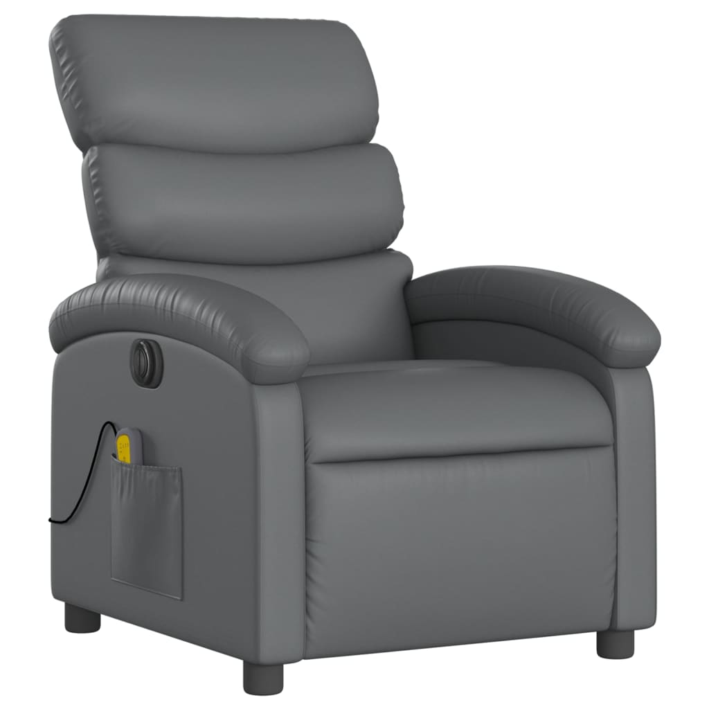 vidaXL Fotoliu de masaj electric rabatabil, gri, piele ecologică vidaXL Fotoliu de masaj electric rabatabil, gri, piele ecologică