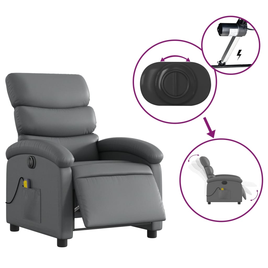 vidaXL Fotoliu de masaj electric rabatabil, gri, piele ecologică vidaXL Fotoliu de masaj electric rabatabil, gri, piele ecologică