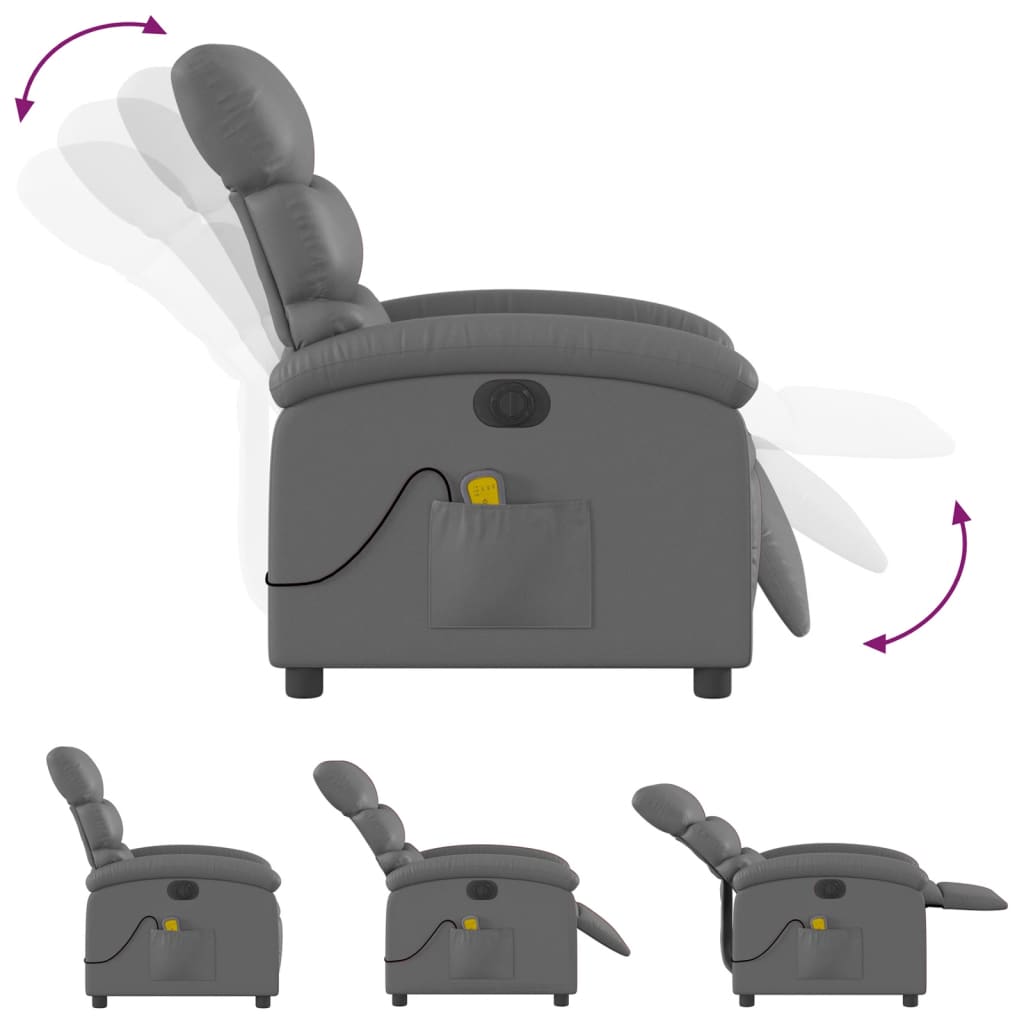 vidaXL Fotoliu de masaj electric rabatabil, gri, piele ecologică vidaXL Fotoliu de masaj electric rabatabil, gri, piele ecologică