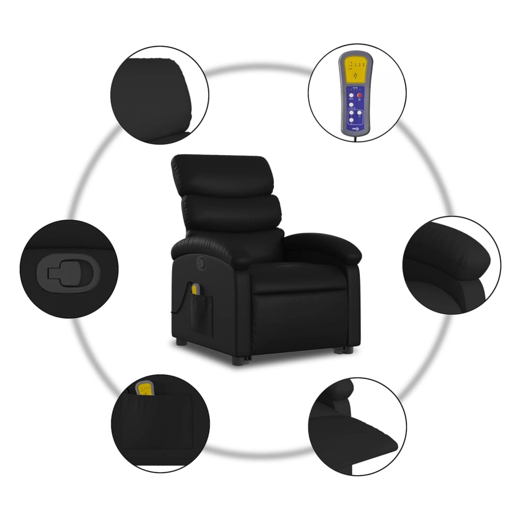 vidaXL Fotoliu de masaj rabatabil cu ridicare negru piele ecologică