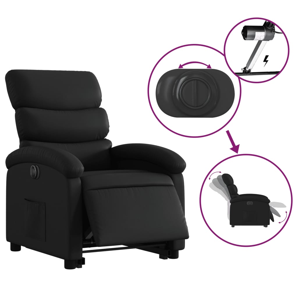 vidaXL Fotoliu rabatabil electric cu ridicare, negru, piele ecologică