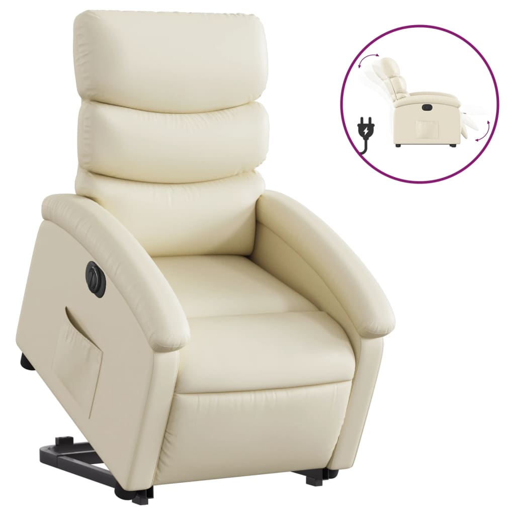 vidaXL Fotoliu rabatabil electric cu ridicare, crem, piele ecologică