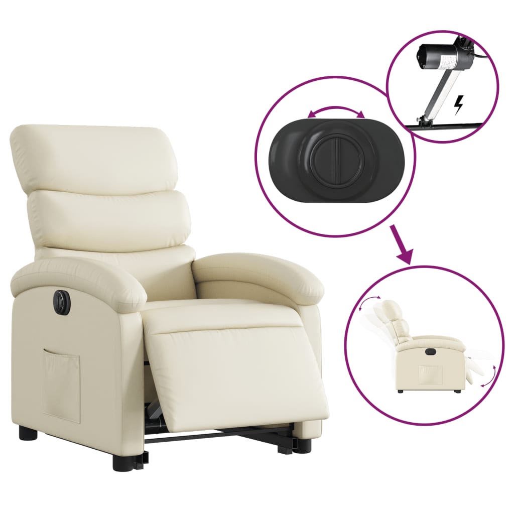 vidaXL Fotoliu rabatabil electric cu ridicare, crem, piele ecologică