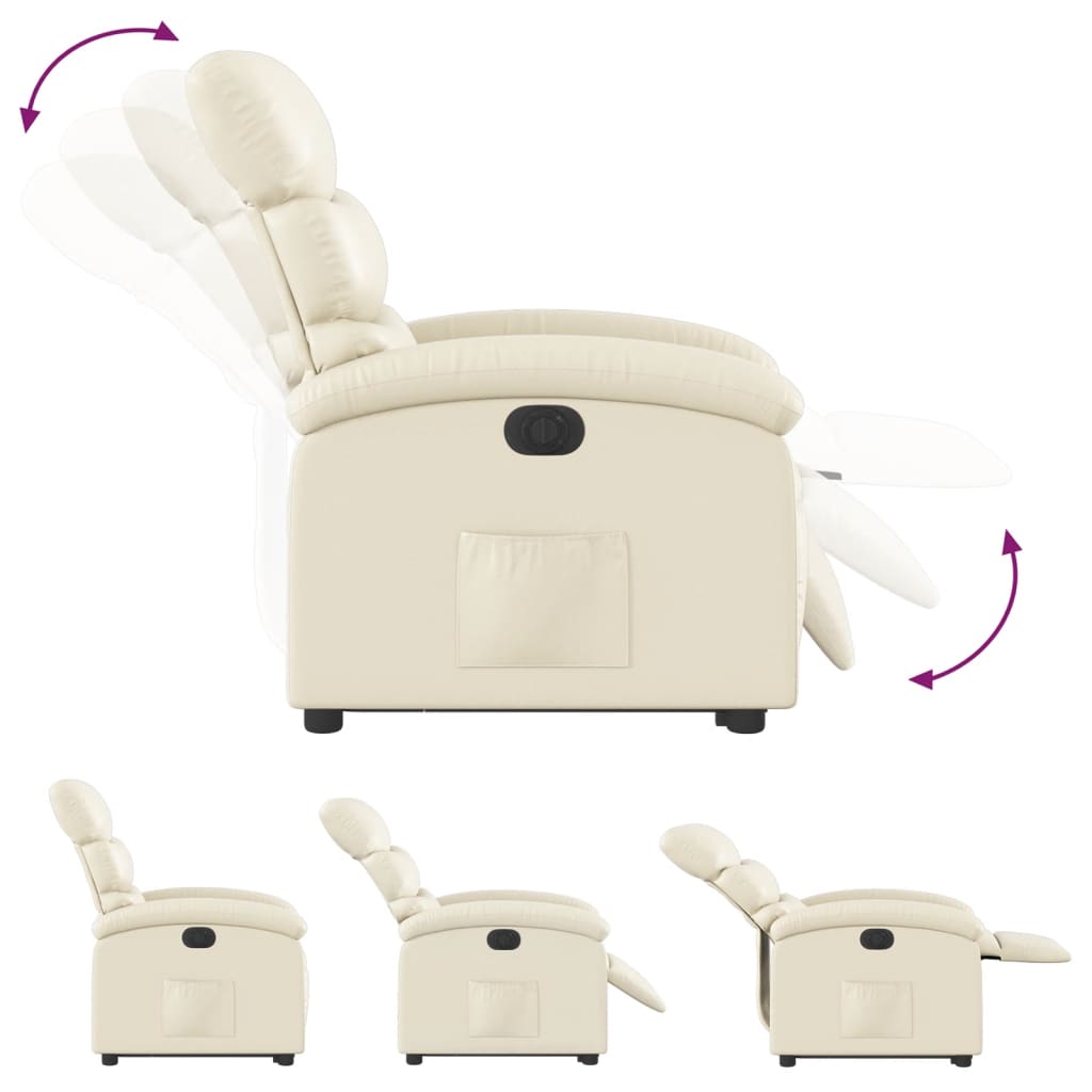 vidaXL Fotoliu rabatabil electric cu ridicare, crem, piele ecologică