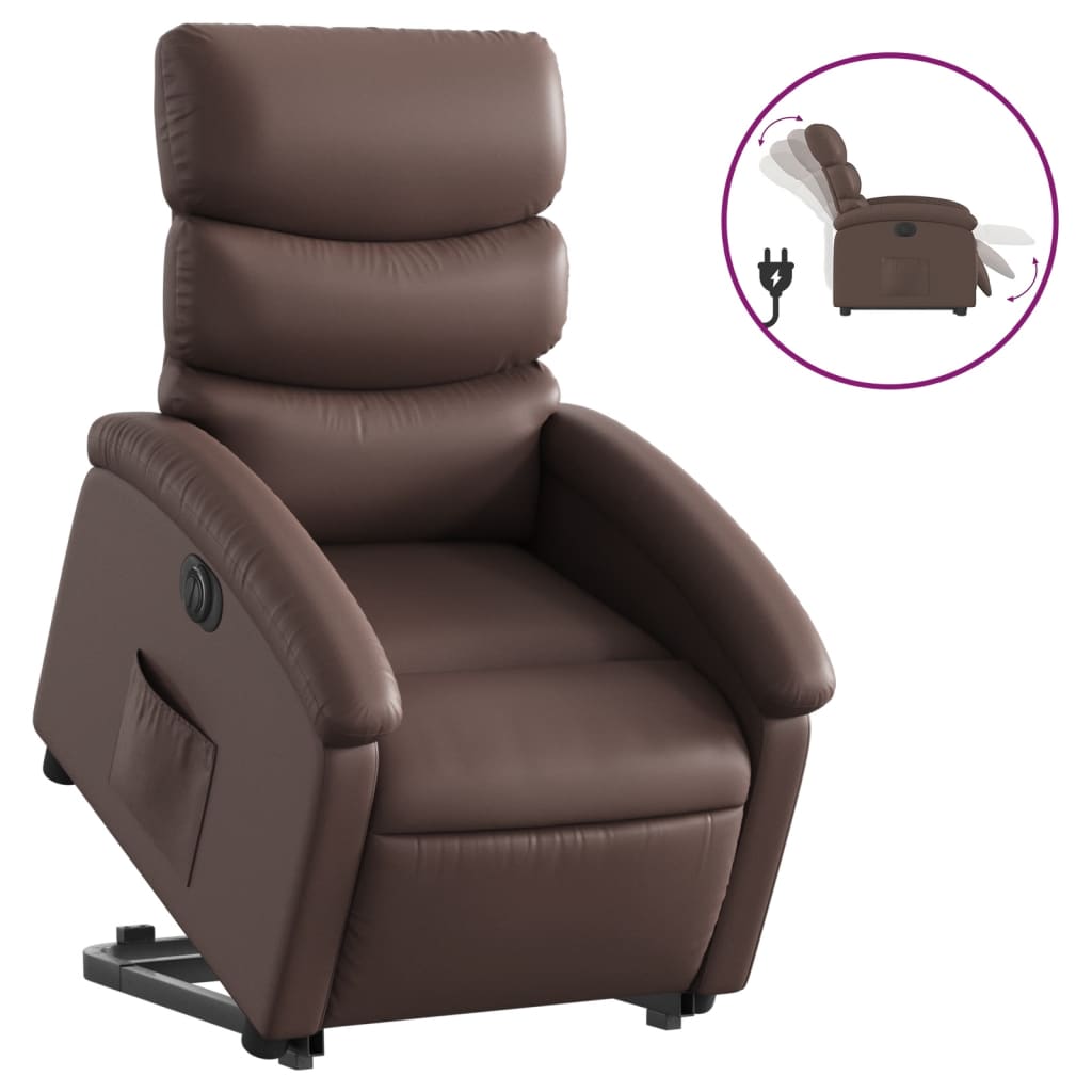 vidaXL Fotoliu rabatabil electric cu ridicare, maro, piele ecologică