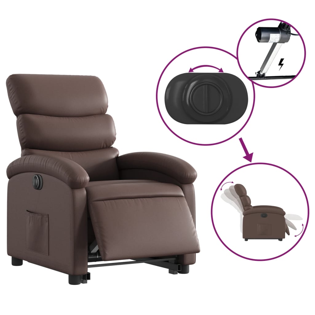 vidaXL Fotoliu rabatabil electric cu ridicare, maro, piele ecologică