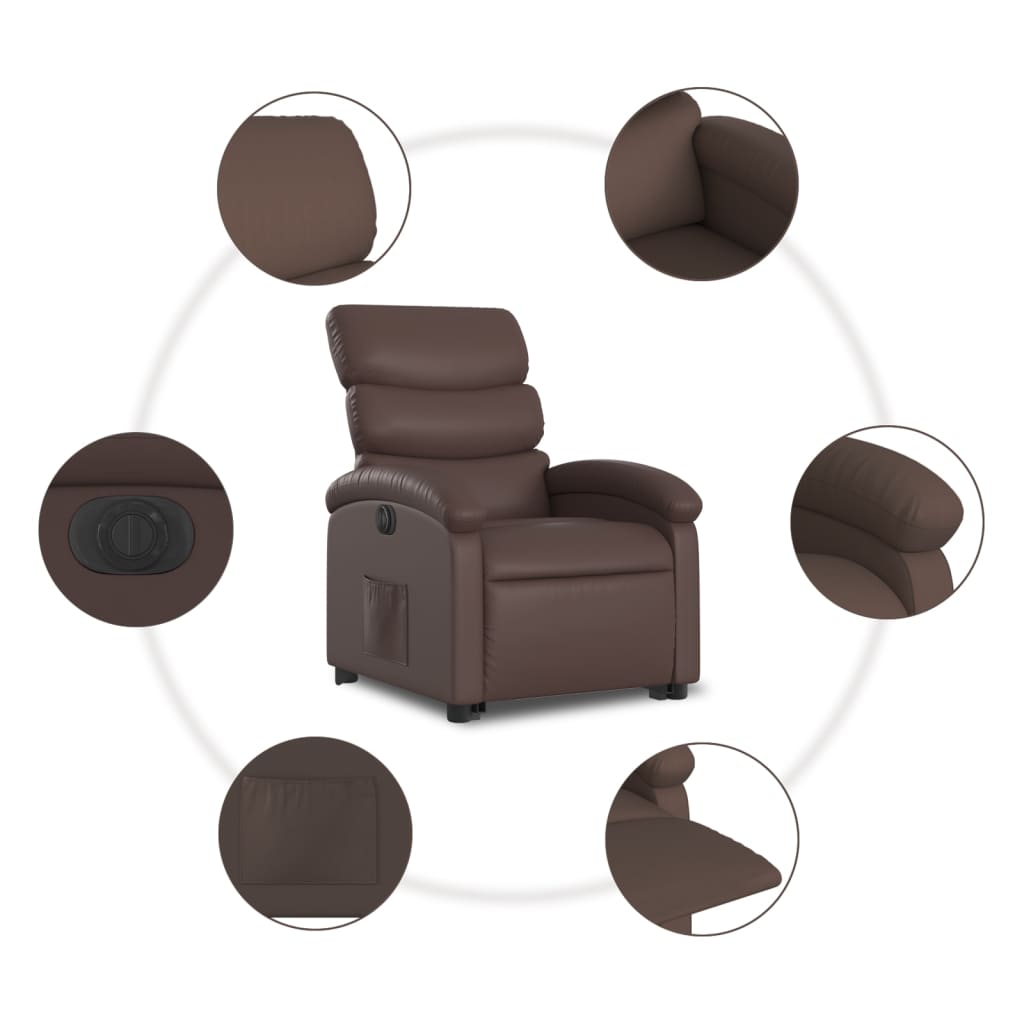 vidaXL Fotoliu rabatabil electric cu ridicare, maro, piele ecologică
