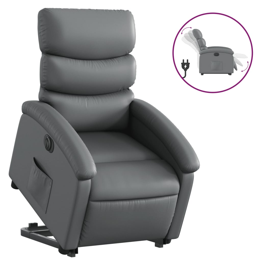 vidaXL Fotoliu rabatabil electric cu ridicare, gri, piele ecologică