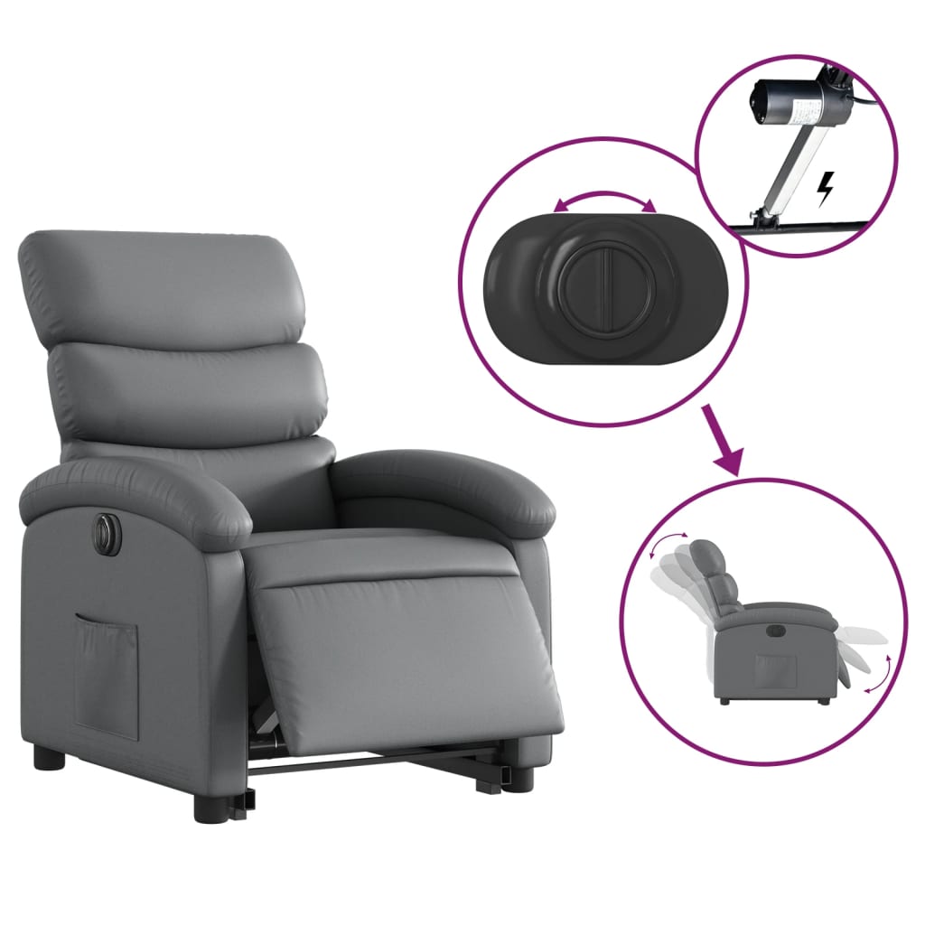 vidaXL Fotoliu rabatabil electric cu ridicare, gri, piele ecologică