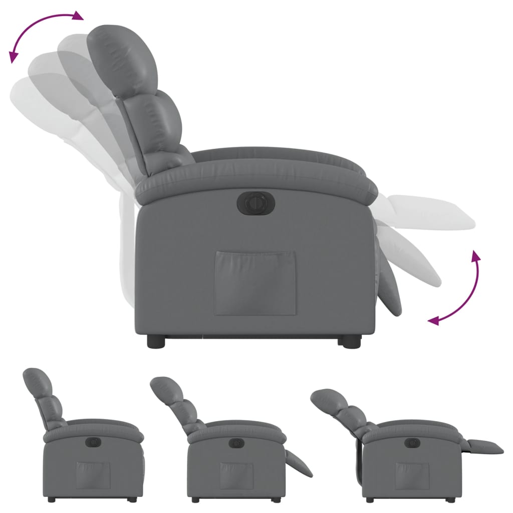 vidaXL Fotoliu rabatabil electric cu ridicare, gri, piele ecologică
