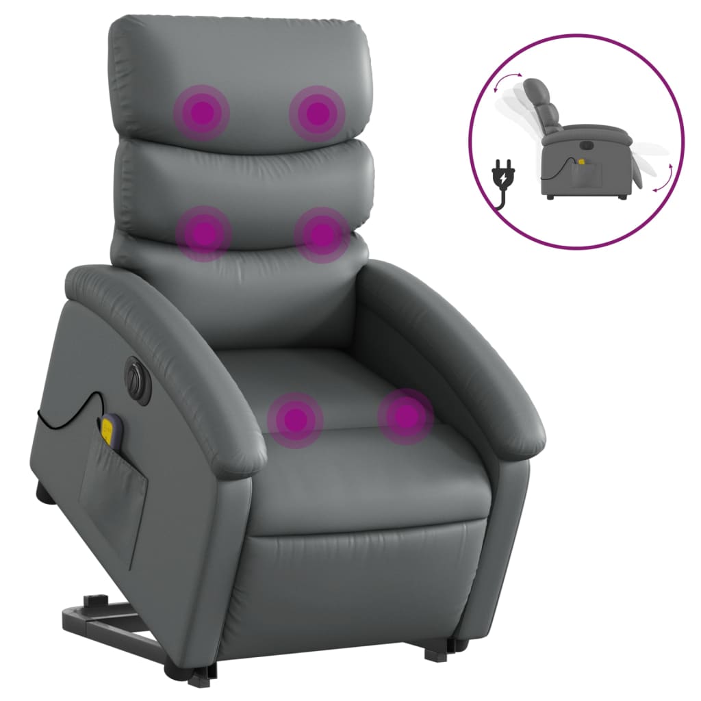 vidaXL Fotoliu masaj rabatabil electric cu ridicare, gri, piele eco