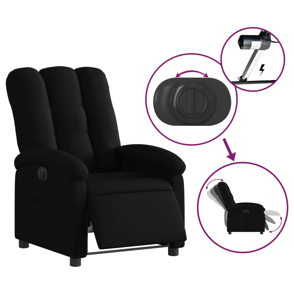 vidaXL Fotoliu rabatabil electric, negru, material textil