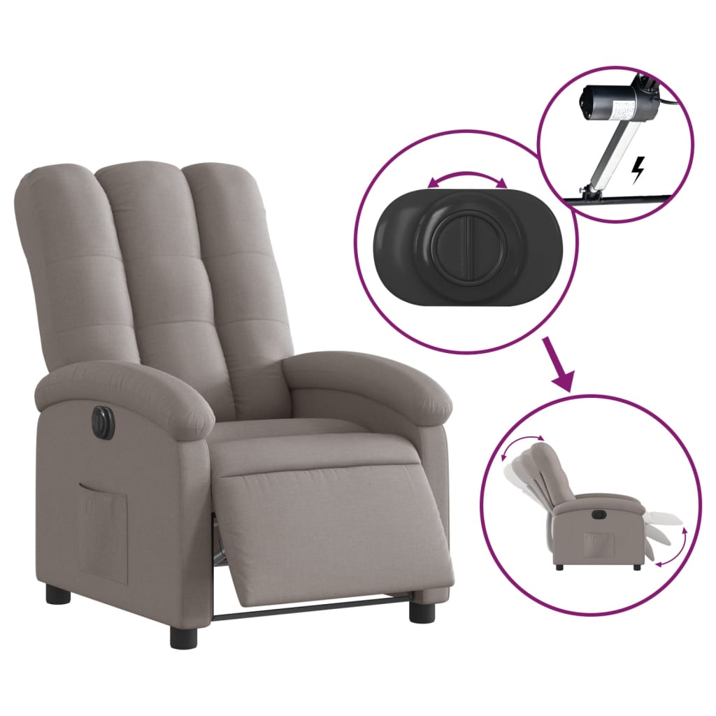 vidaXL Fotoliu rabatabil electric, gri taupe, material textil