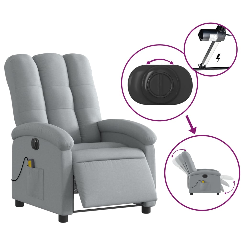 vidaXL Fotoliu electric de masaj rabatabil, gri deschis, microfibră