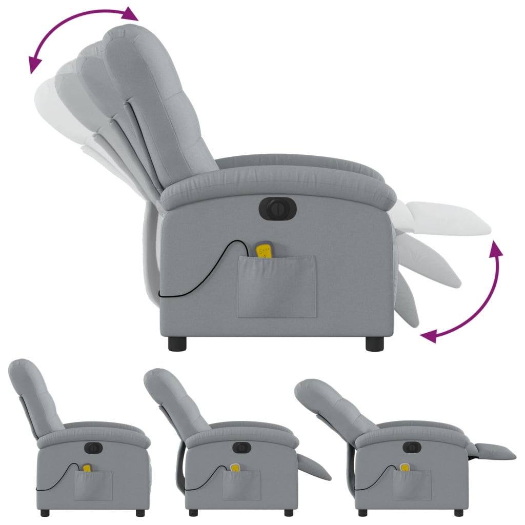 vidaXL Fotoliu electric de masaj rabatabil, gri deschis, microfibră