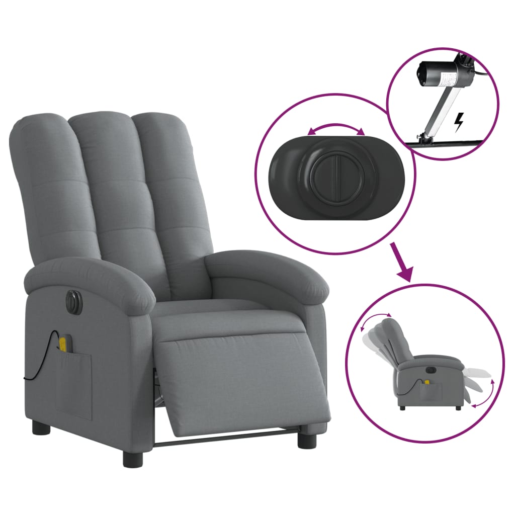 vidaXL Fotoliu electric de masaj rabatabil, gri închis, textil