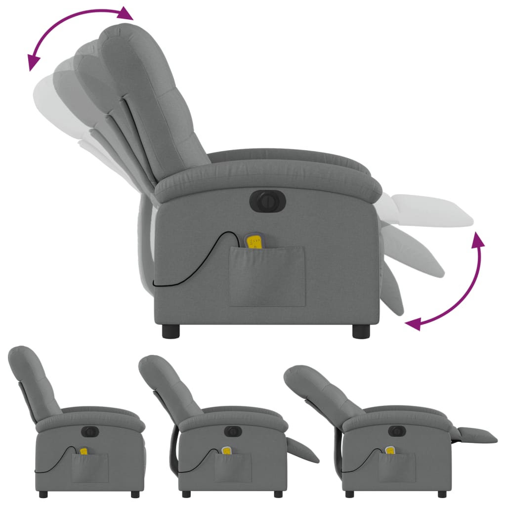 vidaXL Fotoliu electric de masaj rabatabil, gri închis, textil