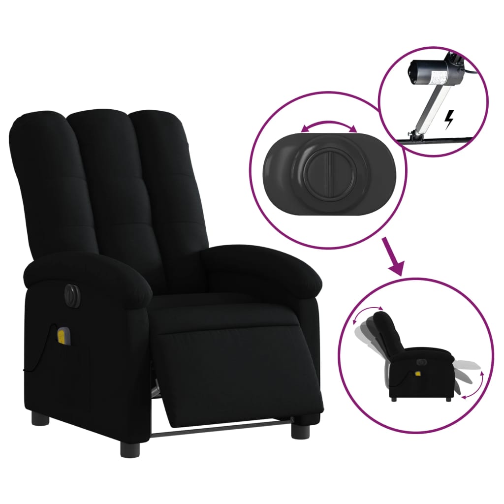 vidaXL Fotoliu electric de masaj rabatabil, negru, textil vidaXL Fotoliu electric de masaj rabatabil, negru, textil