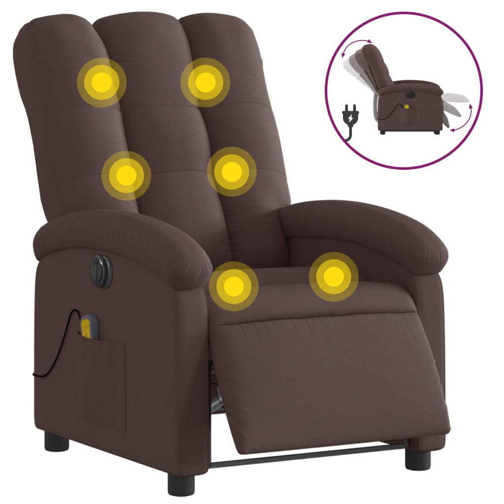vidaXL Fotoliu electric de masaj rabatabil, maro închis, textil